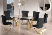IGREC DINING TABLE FEATURES A TRANSPARENT GLASS TOP WITH A GOLD FEETS WITH MODREN DESIGN 180X90X75CM