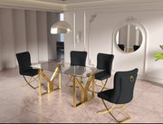 IGREC DINING TABLE FEATURES A TRANSPARENT GLASS TOP WITH A GOLD FEETS WITH MODREN DESIGN 180X90X75CM