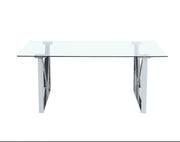 LA MESA DE COMEDOR IGREC CUENTA CON UNA TAPA DE CRISTAL TRANSPARENTE CON PATAS PLATEADAS CON DISEÑO MODERNO 180X90X75CM