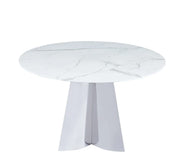 MESA DE COMEDOR REDONDA CAPUCINE CON TAPA DE MÁRMOL BLANCO Y BASE DE PLATA, MEDIDAS 130X75CM