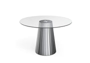 DISCO ROUND DINING TABLE FEATURES A TRANSPARENT GLASS TOP WITH A GREY MIRRORED BASE FEETS 120X75CM