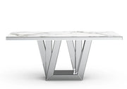 ELEGANT DINING TABLE FEATURES A WHITE MARBLE TOP WITH DESIGN FEETS 180X90X75CM