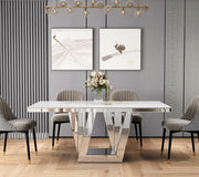 ELEGANT DINING TABLE FEATURES A WHITE MARBLE TOP WITH DESIGN FEETS 180X90X75CM