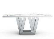 ELEGANT DINING TABLE FEATURES A WHITE MARBLE TOP WITH DESIGN FEETS 180X90X75CM