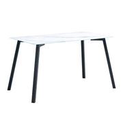 MIRAGE 130X70X75CM DINING TABLE FEATURES A WHITE MARBLE TOP WITH A MIRAGE STYLE BLACK FEETS .
