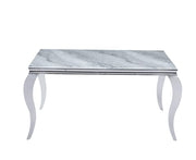 MESA DE COMEDOR BARROCA CON TAPA DE MÁRMOL BLANCO Y PIES DE BASE PLATEADOS 180X90X75CM