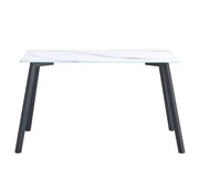 MIRAGE 130X70X75CM DINING TABLE FEATURES A WHITE MARBLE TOP WITH A MIRAGE STYLE BLACK FEETS .