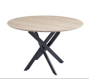 JESSICA 120X75CM DINING TABLE FEATURES A BEIGE WOODEN TOP WITH A BLACK METAL FEETS COMBINING A BOLD MODREN DESIGN .