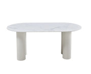 VENEZIA 180X90X75CM DINING TABLE FEATURES A WHITE MARBLE EFFECT CERAMIC TOP WITH BEIGE LEGS