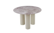 ANAIS 120X75CM DINING TABLE FEATURES A GRIS EFFECT CERAMIC TOP WITH BEIGE METAL LEGS.
