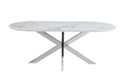 MESA DE COMEDOR MANON DE 180X90 CM CON EFECTO MÁRMOL BLANCO Y PATAS PLATEADAS.