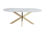 MESA DE COMEDOR MANON DE 150X90 CM CON EFECTO MÁRMOL BLANCO Y PATAS DORADAS.