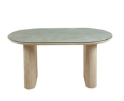MESA DE COMEDOR ROXY DE 160X90X75CM CON CUBIERTA DE CRISTAL TRANSPARENTE Y BASE CON EFECTO TRAVERTINO.