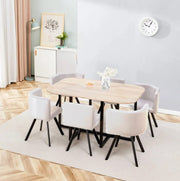 JUEGO DE COMEDOR VENDOME DE 140X90CM CON MESA DE MADERA, 6 SILLAS BEIGE Y PATAS NEGRAS (6+1)