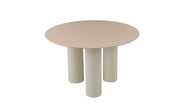 MESA DE COMEDOR ANAIS DE 120 CM CON TAPA DE CERÁMICA BEIGE BRILLANTE Y PATAS BEIGE.