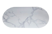 ANNA 180X90X75CM DINING TABLE FEATURES A WHITE MARBLE EFFECT TOP WITH BLACK LEGS .