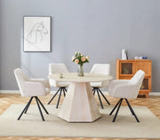 LA MESA DE COMEDOR SOLAL DE 120 CM CUENTA CON UNA TAPA EFECTO TRAVERTINO MATE CON PATAS A JUEGO.
