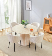 MESA DE COMEDOR ROSALIA DE 120 CM CON TAPA EFECTO TRAVERTINO Y PATAS A JUEGO.