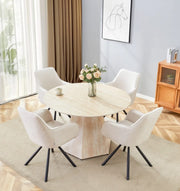 LA MESA DE COMEDOR SOLAL DE 120 CM CUENTA CON UNA TAPA EFECTO TRAVERTINO MATE CON PATAS A JUEGO.