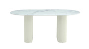 MESA DE COMEDOR ROXY DE 160X90CM CON EFECTO MÁRMOL BLANCO Y PATAS BEIGE.