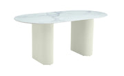 MESA DE COMEDOR ROXY DE 160X90CM CON EFECTO MÁRMOL BLANCO Y PATAS BEIGE.