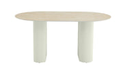 LA MESA DE COMEDOR ROXY DE 160X90CM PRESENTA UNA TAPA CON EFECTO TRAVERTINO MATE CON PATAS BEIGE.