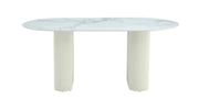 MESA DE COMEDOR ROXY DE 180X90CM CON TAPA EFECTO MÁRMOL BLANCO Y PATAS BEIGE.