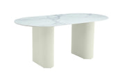 MESA DE COMEDOR ROXY DE 180X90CM CON TAPA EFECTO MÁRMOL BLANCO Y PATAS BEIGE.