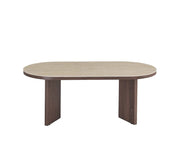 PAGE 120X60X45CM COFFE TABLE FEATURES A WALNUT EFFECT MDF BASE WITH A MATTE TRAVERTINE CERAMIC TOP COMBINING NATURAL ELEGANCE AND DURABILITY.