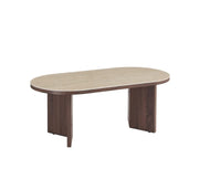 PAGE 120X60X45CM COFFE TABLE FEATURES A WALNUT EFFECT MDF BASE WITH A MATTE TRAVERTINE CERAMIC TOP COMBINING NATURAL ELEGANCE AND DURABILITY.