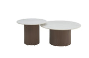 BAIETA 80X60CM COFFEE TABLE SET FEATURES A WALNUT  EFFECT BASE WITH A WHITE MARBLE EFFECT CERAMIC TOP , COMBINING MODREN ELEGANCE AND PRACTICAILITY.