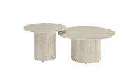BAIETA 80X60CM COFFEE TABLE SET FEATURES A TRAVERTINE EFFECT BASE WITH A MATTE TRAVERTINE CERAMIC TOP.