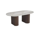 ROXY 120X60CM COFFEE TABLE FEATURES A GREY SHAKESPEARE CERAMIC TOP WITH A WALNUT STYLE BASE.