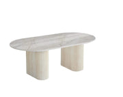 ROXY 120X60CM COFFEE TABLE FEATURES A GREY SHAKESPEARE CERAMIC TOP WITH A TRAVERTINE STYLE BASE.