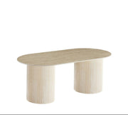 KINSHASA 120X60X45CM COFFEE TABLE FEATURES A MATTE TRAVERTINE EFFECT CERAMIC TOP WITH A METAL BASE FEETS.