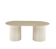 KINSHASA 120X60X45CM COFFEE TABLE FEATURES A MATTE TRAVERTINE EFFECT CERAMIC TOP WITH A METAL BASE FEETS.