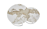 GIGOGNE 80X45+60X38CM COFFEE TABLE SET FEATURES A BROWN CERAMIC TOP WITH SILVER LEGS.