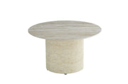 FAMOUS 80X45CM COFFEE TABLE FEATURES A GLOSSY TRAVERTINE EFFECT CERAMIC TOP WITH A TRAVERTINE STYLE FEETS.