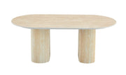 ROXY 120X60X45CM COFFEE TABLE FEATURES A MATTE TRAVERTINE EFFECT CERAMIC TOP WITH A TRAVERTINE STYLE BASE FEETS.