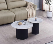 GIGOGNE POLPO 70X70X38+50X50X45CM COFFEE TABLE SET FEATURES A GREY MARBLE EFFECT CERAMIC TOP WITH A BLACK METAL FEETS.
