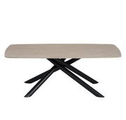 NYSA 120X70X45CM COFFEE TABLE FEATURES A TRAVERTINE EFFECT CERAMIC TOP WITH A BLACK METAL FEETS.