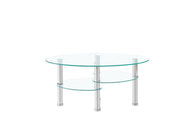 MESA DE CENTRO ESTILO JUEGO 100X50X45CM CUENTA CON UN DISEÑO DE CRISTAL TRANSPARENTE QUE COMBINA PATAS PLATEADAS.