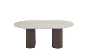 ROXY 120X60X45CM COFFEE TABLE FEATURES A MATTE TRAVERTINE EFFECT CERAMIC TOP WITH A WALNUT STYLE BASE FEETS.