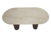 ROXY 120X60X45CM COFFEE TABLE FEATURES A MATTE TRAVERTINE EFFECT CERAMIC TOP WITH A WALNUT STYLE BASE FEETS.