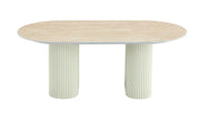 ROXY 120X60X45CM COFFEE TABLE FEATURES A MATTE TRAVERTINE EFFECT CERAMIC TOP WITH BEIGE LEGS.