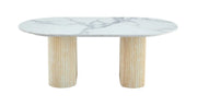 LA MESA DE CENTRO ROXY DE 120X60X45CM PRESENTA UNA TAPA DE CERÁMICA CON EFECTO MÁRMOL BLANCO Y PATAS ESTILO TRAVERTINO.