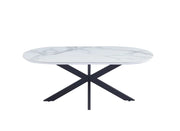MANON 120X60 CM COFFEE TABLE FEATURES A WHITE MARBLE EFFECT CERAMIC TOP WITH A BLACK MANON STYLE BASE FFETS.