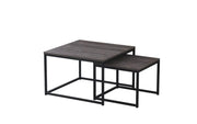 NESTING COFFEE TABLE SET 70X70X46CM + 50X50X40CM FEATURES GREY WOOD TOPS WITH  BLACK METAL BELGRADE STYLE BASES FEETS.