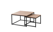 NESTING COFFEE TABLE SET 70X70X46CM + 50X50X40CM FEATURES BEIGE WOOD TOPS WITH  BLACK METAL BELGRADE STYLE BASES FEETS.
