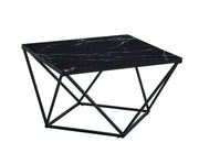 MESA DE CENTRO ALINA DE 80X80X45CM CON MÁRMOL NEGRO Y PATAS DE METAL NEGRO.